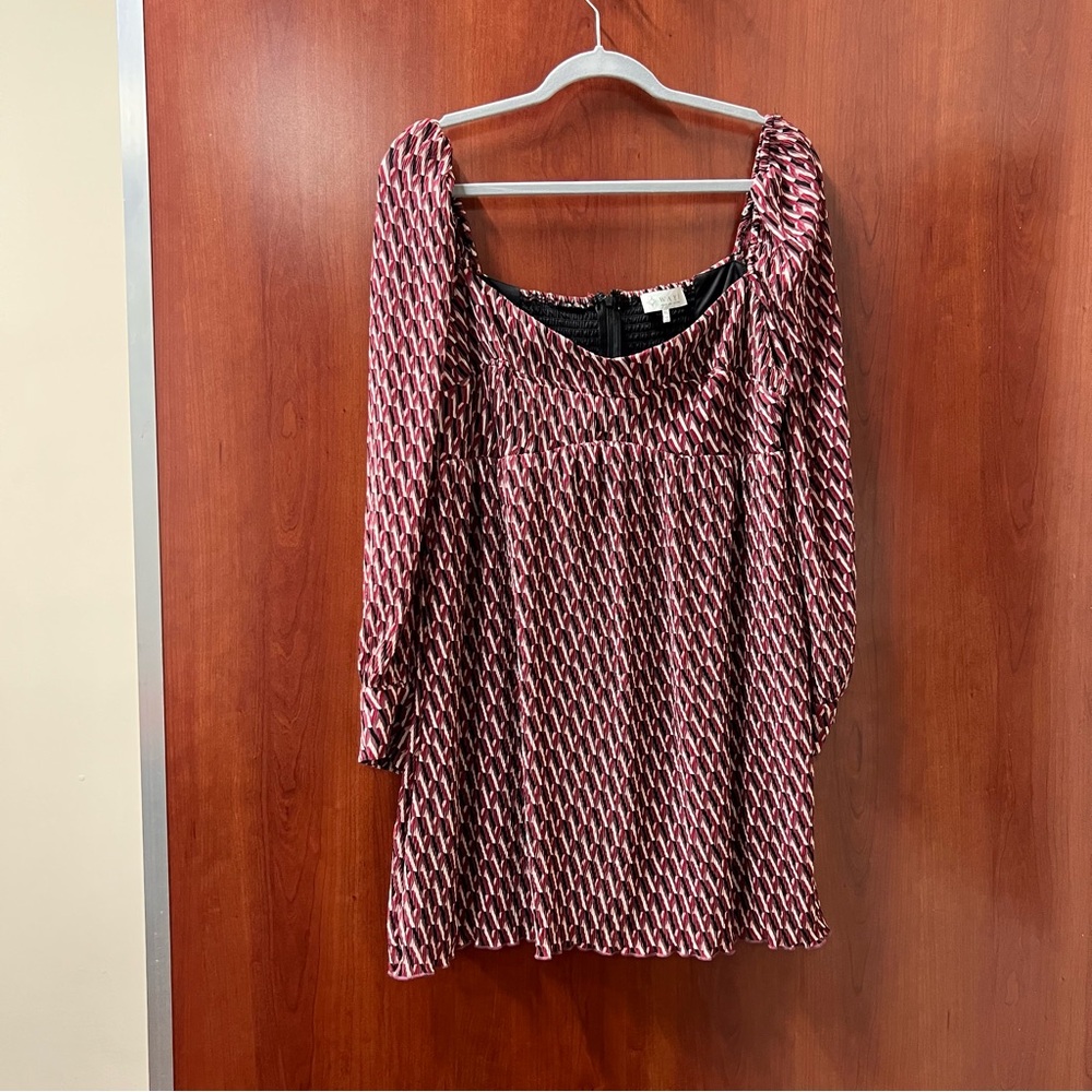 WAYF Baby Doll dress XL Square Neck Long Sleeves Micro Pleats  Lined Mini